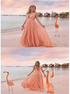 A Line Deep V Neck Backless Pink Tulle Pleats Prom Dress LBQ3794
